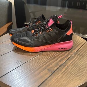 Adidas Women's Black and Neon Pink Sneakers